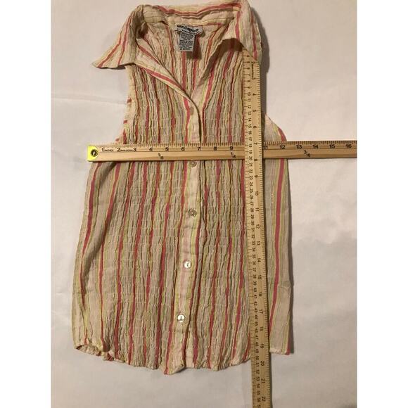 Unique Spectrum VTG Butter yellow & pink striped sleeveless shirt Size Medium - Picture 3 of 6